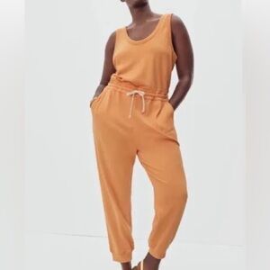 Everlane The French Terry Jumpsuit Orange Drawstring Waist Jogger Leg Size L NWT